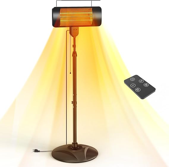 Outdoor Heaters for Patio, 1500W, 3 Heat Modes & 12H Timer, IP54 Waterproof Electric Heater with Adjustable Height, Tip-Over Protection, 78" Portable Infrared Heater for Indoor Outdoor use, Matte