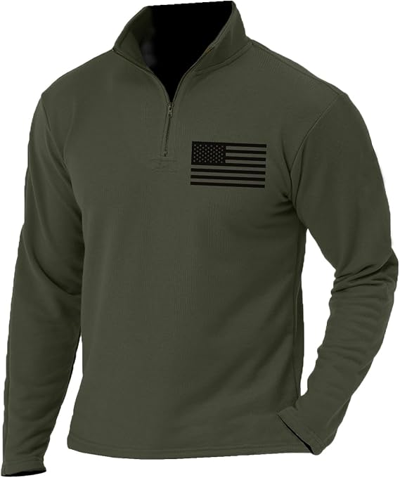 Men's American Flag Graphic Sweatshirts Patriotic Long Sleeve Stand Collar Shirts Quarter Zip Pullover Men