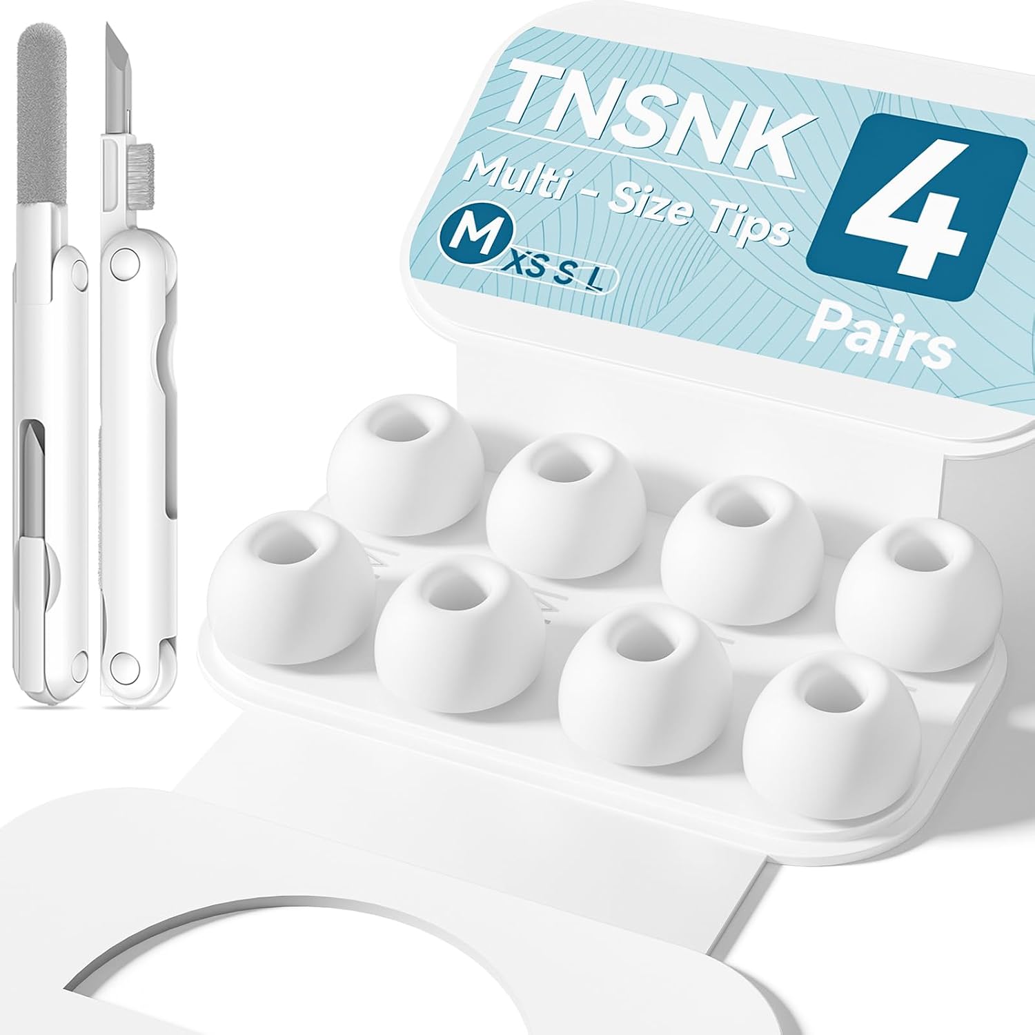 Replacement Ear Tips for Airpods 2nd1st Generation with Cleaning Kit & Storage Box M 4 Pair White
