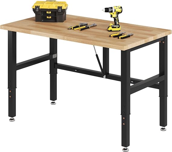 SPECRAFT Adjustable-Height Folding Workbench | 34.7-40 In Adjustable Height, Rubber Wood Top, Foldable Design, for Garage, Workshop and Office