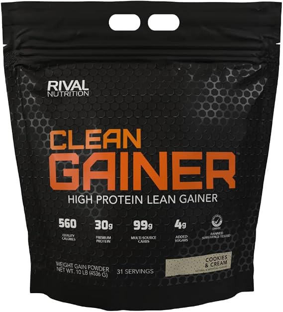 RIVAL NUTRITION Clean Gainer Protein Powder (Cookies & Cream, 10 lb) | High Protein Lean Gainer, 560 Quality Calories, 30g Protein, 99g Multi-Source Carbs, Banned Substance Tested, Great Taste