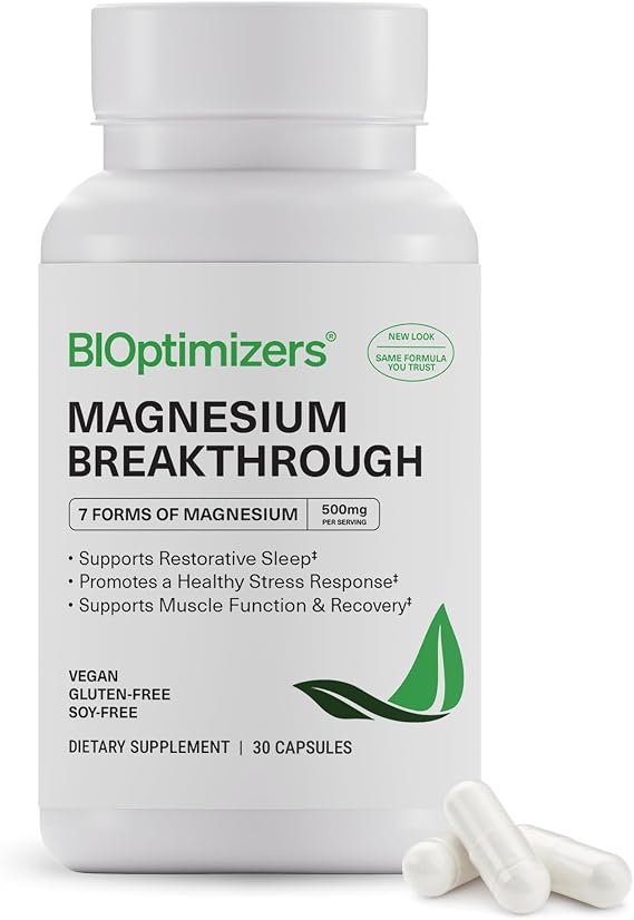 BIOptimizers Magnesium Breakthrough 500mg, 7 Forms of Magnesium 30 Capsules