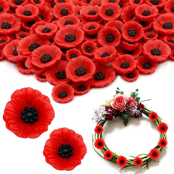 Artificial Flowers,40 Resin Flower Heads, Fake Flower Stemless Faux Poppies Heads for Memorial Day, Veterans Day, Wedding, Garden and Home Decoration(2 Sizes)