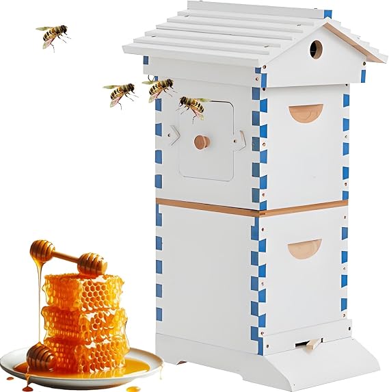 Beehive Starter Kit, Self-Flow Hive Complete Bee Box with Observation Window & Honey Spout, Easy Assembly for Garden Pollinators & Beekeepers