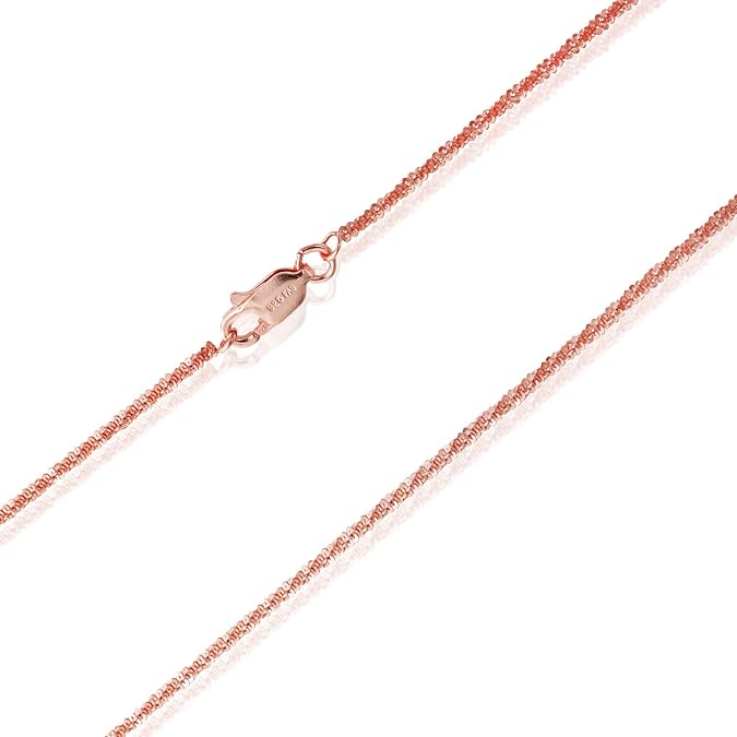 SEA OF ICE Sterling silver 2mm twisted rock chain necklace for women, Size 14" - 36"