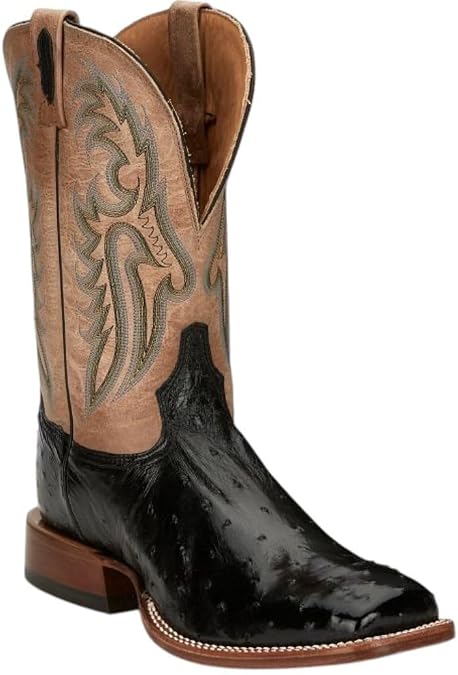 Tony Lama Castillo 11'' Full Quill Ostrich Men's Western Boots Premium Leather, Durable Design, Comfortable Fit, Onyx - 9 EE