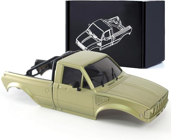 1/24 Pickup Truck Hard Body with Rear Cage Frame Wheelbase 133mm for 1/24 RC Crawler Axial SCX24 Bronco/Wrangler/C10/Base Camp Shell Upgrade (Cyan-Gold)