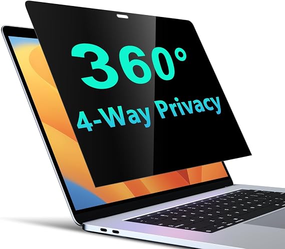 PYS 4-Way Privacy Screen for MacBook Pro 13 Inch (2016-2022, M1, M2) & MacBook Air 13 Inch (2018-2021, M1) - 360 Anti-Spy Filter, Matte Anti-Glare Protector, Scratch-Resistant Film, Laptop Privacy Filter Shield