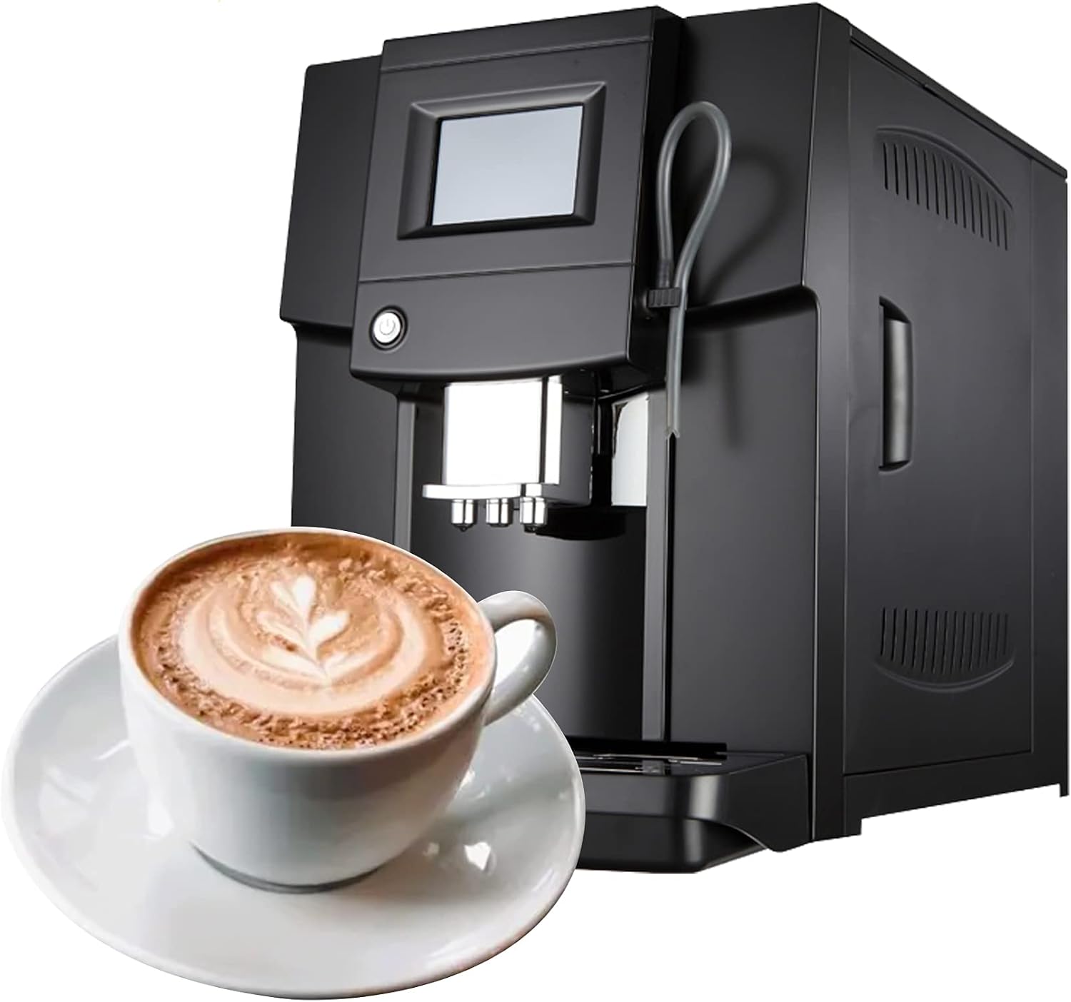 QJRGUY 200W Commercial Automatic Coffee Machine, Espresso Cappuccino Maker, with Independent Milk Froth System, Black