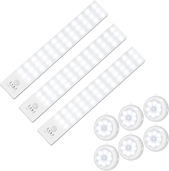 Alivation Motion Sensor Light Indoor-6 Pack + 36 LEDs Closet Lights 3 Pack
