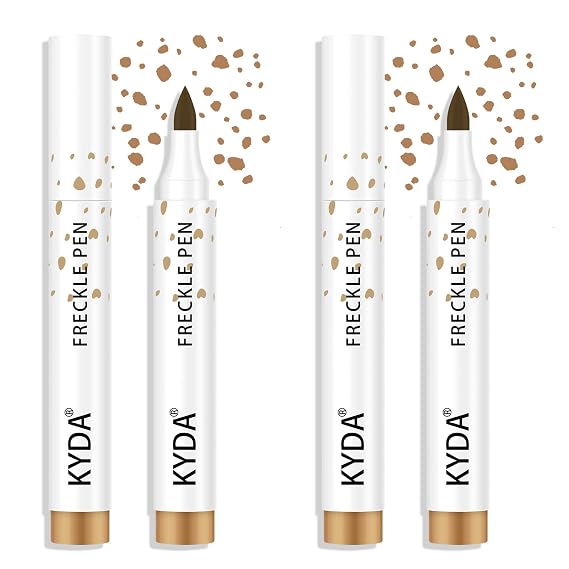 KYDA 2 Pcs Freckle Makeup Pen, Natural Lifelike Freckle Makeup Pen Magic Color, Waterproof Longlasting Soft Dot Sopt, for Natural Effortless Sunkissed Make up-Light Brown
