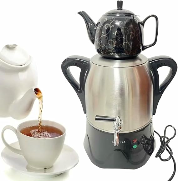 2000W Electric Samovar Tea Maker, 1L Ceramic Teapot, 3L Stainless Steel Kettle, with Keep Warm Function, Auto Shut-Off & Boil-Dry Protection, Coffee Maker Set, for Restaurant, Party, Hotel