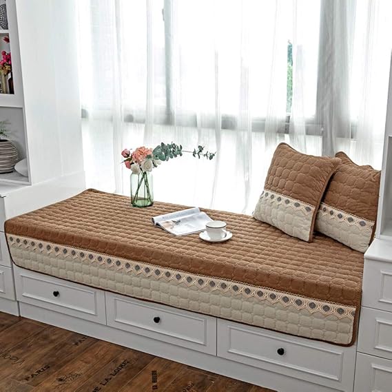 JeogYong Farmhouse Window Seat Cushion, Non Slip Pads/Bay Window Sill Bench - Indoor for Bedroom, 27.55 x 70.86 Inches, Chocolate