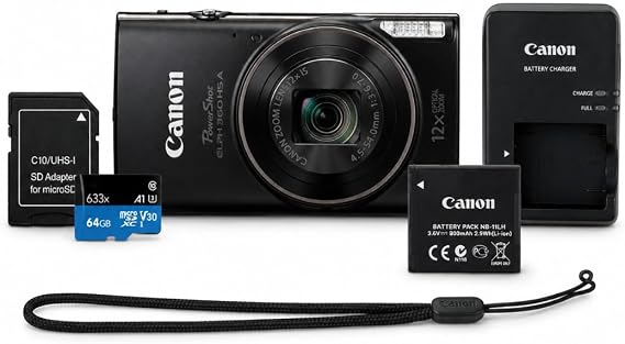 Canon PowerShot ELPH 360 HS A Digital Camera Bundle with 64GB Memory Card