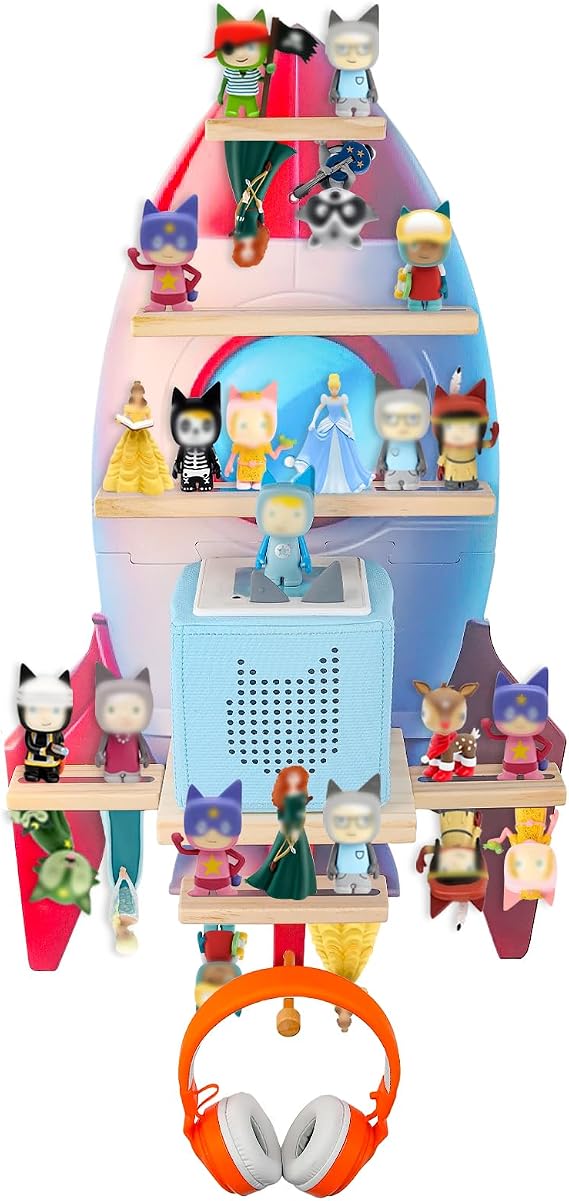 for Toniebox 2/1, Tonie Shelf Wall Mounted,Tonies Figures Tonies Storage | Magnetic Wooden Floating Shelves Compatible with Tonie box Player Character for Children Room