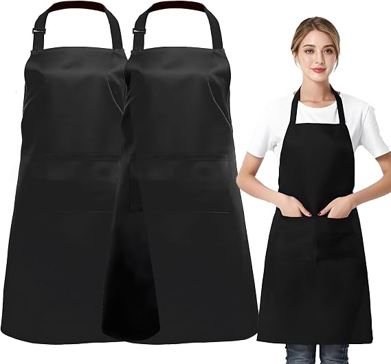 2 Pack Black Chef Aprons, Heavy Duty Adjustable Bib Aprons