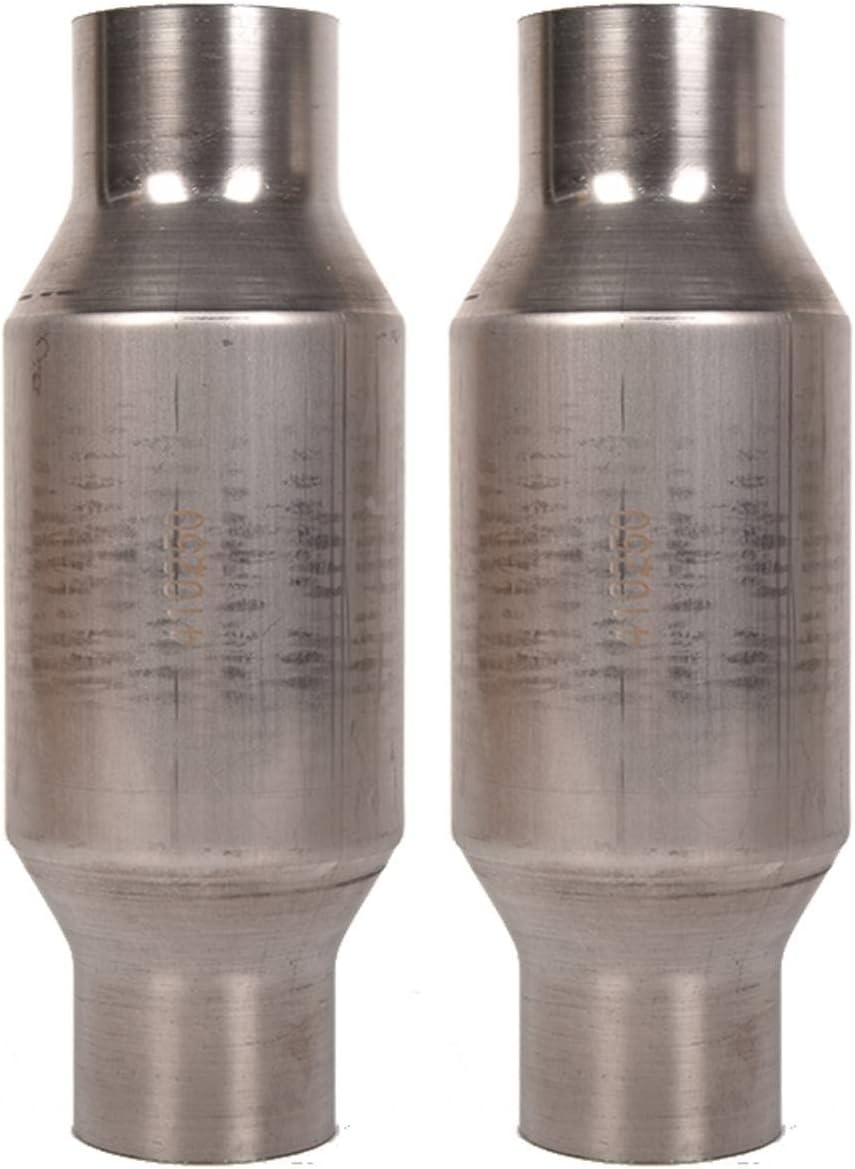 TOPAZ 2 pcs 2.5 Universal High Flow Catalytic Converter, Stainless Steel Catalytic Converter 2.5 inch InletOutlet Diameter, 400 Cell EPA Approved wo O2 Port 410250