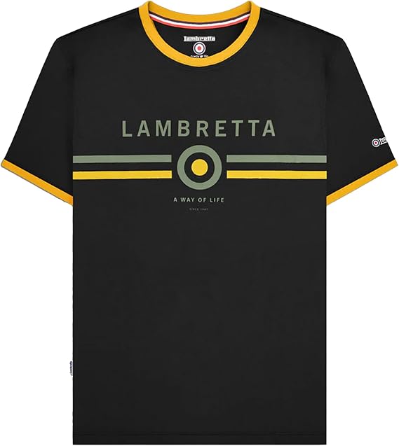 Lambretta Mens Target Ringer Retro T-Shirt - Black/Gold - 3XL