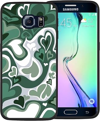 Case for Samsung Galaxy S6 Edge, Pastel Lovely Irregular Green Love Heart Lovecore Pattern Shockproof Anti-Slip Thin Slim Soft Cute Beautiful Phone Cover Shell