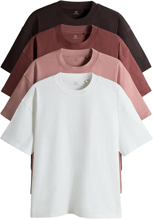 THE SET Men's Oversized Fit Cotton T-Shirts - Pack of 4