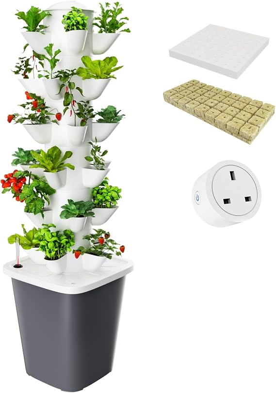 Vertical Hydroponics Garden Tower 30-Plant Hydroponic Growing System, Indoor Vertical Farming Garden Planter, Smart Herb Garden with Timing Plug Automatic Watering for Home Indoor Gardening System