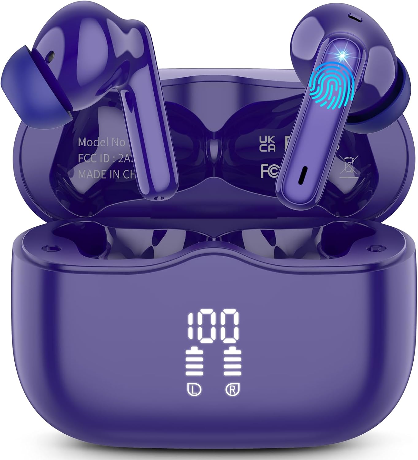 Wireless Earbuds, Bluetooth 5.4 Headphones in Ear with HiFi Stereo Deep Bass, 4 ENC Noise Cancelling Mic Wireless Earphones 40H Playtime, Bluetooth Earbuds Dual LED Display, IP7 Waterproof, Navy-Blue
