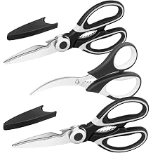 Kitchen Scissors, Multi-Purpose Heavy Duty Meat and Poultry Shears, Stainless Steel Blades, 2 Meat and Poultry Shears, 1 Seafood Shear, Black, Set of 3