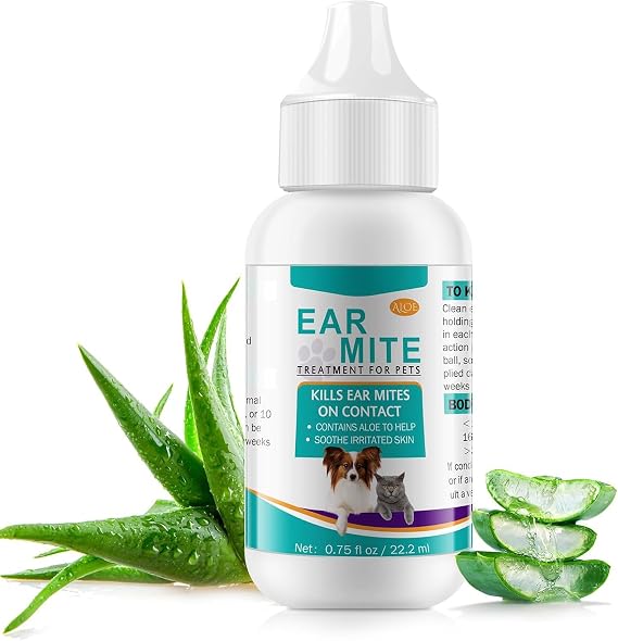 Ear Mite Treatment for Dogs and Cats,Dog Ear Infection Treatment,Aloe Ear Mite,Safe for Pets | 12+ Weeks | 0.75 fl oz 22.2ml