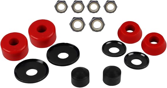 TGM Skateboards Skateboard Bushings Washers Pivot Cups Nuts Truck Rebuild Kit for 2 Trucks (red)
