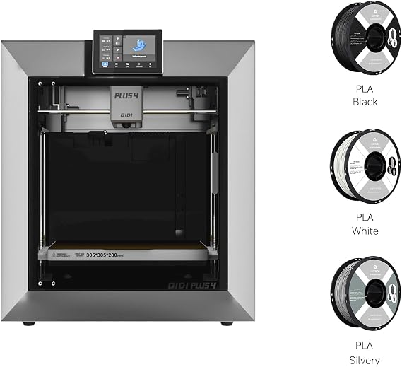 QIDI PLUS4 3D Printer Bundle  with 3kg of QIDI PLA Rapido Filament, Including Black, White and Silver