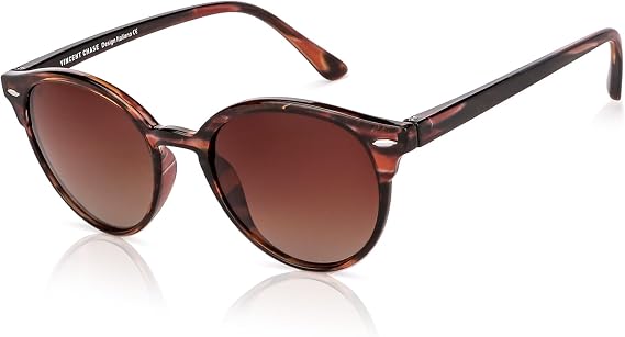 VINCENT CHASE EYEWEAR By Lenskart | Full Rim Round Branded Latest and Stylish Sunglasses | Polarized and 100% UV Protected | Men & Women | Large | VC S12585 Brown Frame, Brown Lens - Pack of 1