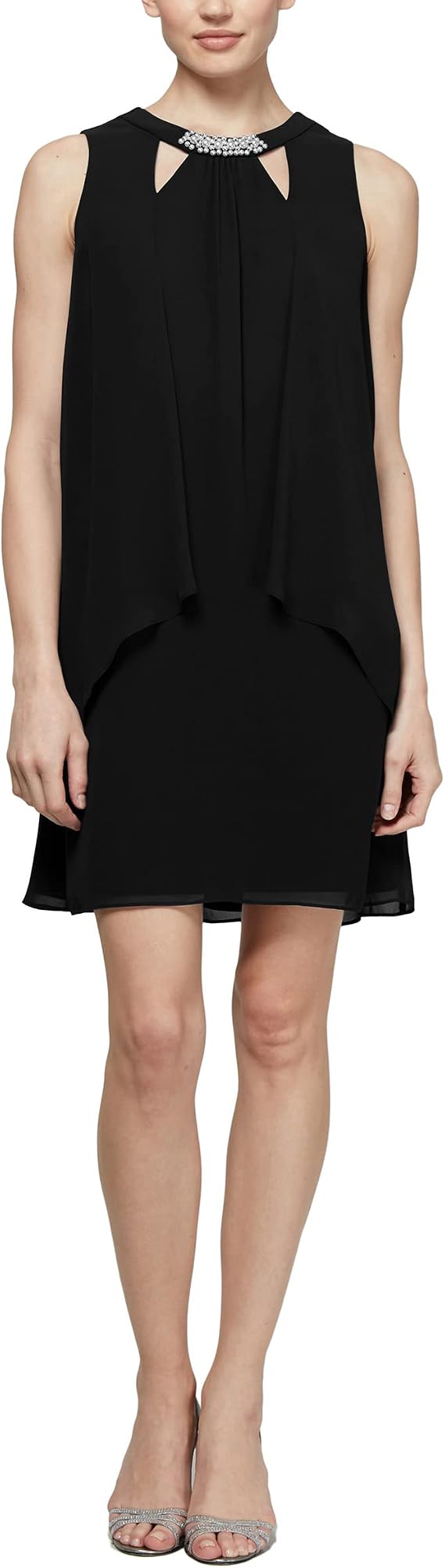 S.L. Fashions Womens Sleeveless Cutout Pearl Neck Dress