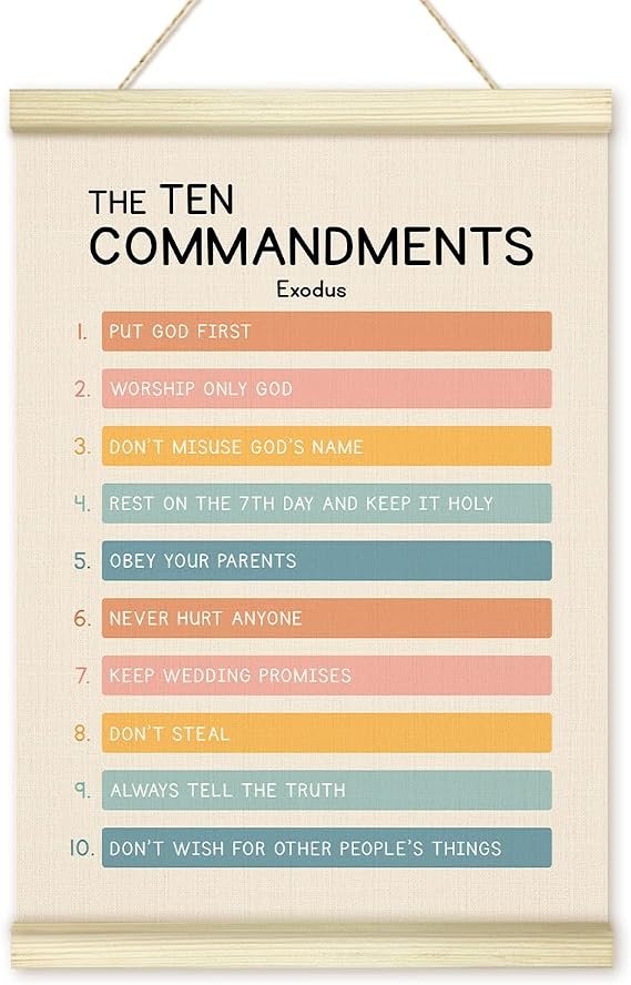 LWBEO 10 Ten Commandments Poster Hanger Frame, Motivational Christian Wooden Canvas Art Print, Bible Verses Positive Wall Art for Home Kitchen Decor 12x16in -24