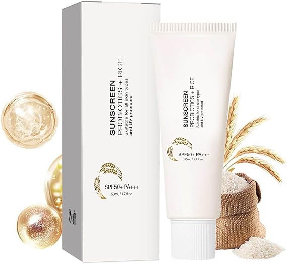 Rice Sunscreen SPF 50 PA+++, Korean Probiotics Sunscreen Rice Protection, Lightweight Sun Cream for Face & Body, Moisturising for All Skin Types and UV Protection(1)