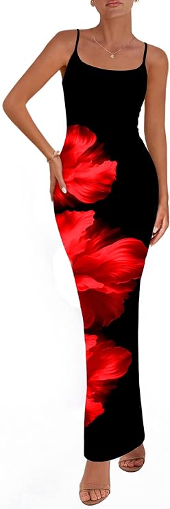 PRETTYGARDEN Women's Spaghetti Strap Floral Maxi Dress