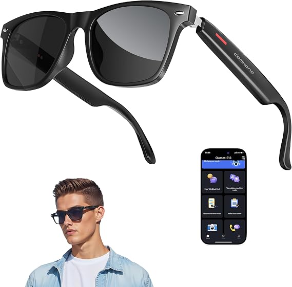 AI Translation Smart Glasses - Real-Time 164 Languages with ChatGPT | Sunglasses, Bluetooth 5.3, Open Ear Audio, Hands-Free Calls, IP65 Waterproof, UV400 Anti-Blue Light, 35g, 6H Battery