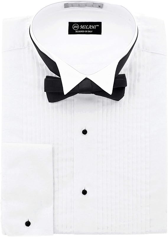 Milani Men's Tuxedo Shirt with French Cuffs and Bow Tie
