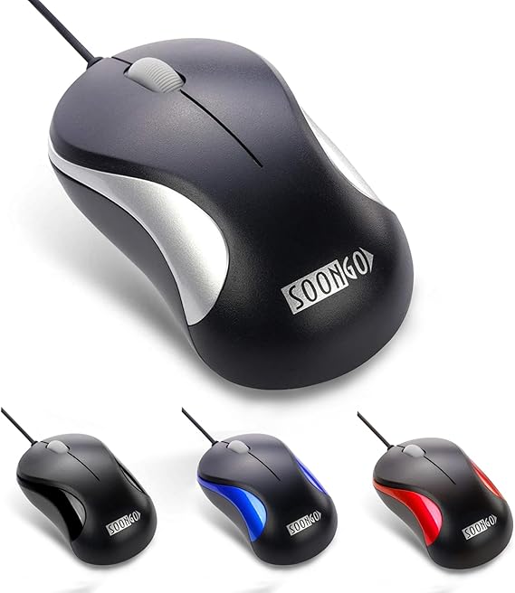SOON GO Computer Mini USB Wired Optical Mouse Portable for Laptop, Notebook, MacBook - Silver