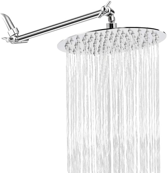 NearMoon Rain Shower Head with 11'' Adjustable Arm, High Pressure Stainless Steel Rainfall Shower, Ultra-Thin Design - Pressure Boosting (8 Inch, Chrome)