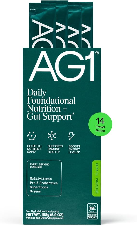 AG1 Athletic Greens Superfood and Probiotic, 75 Vitamins, Travel Pack 14ct