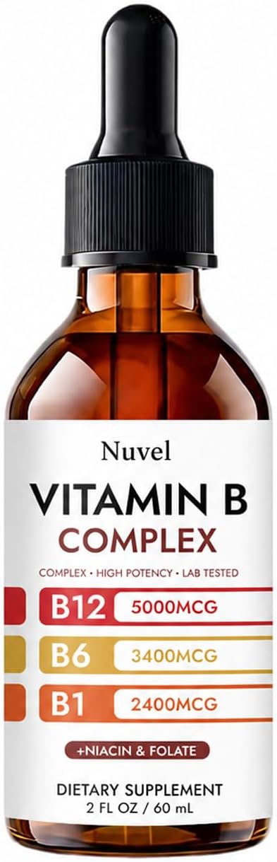 Nuvel Vitamin B Complex Drops with B12, B1, B6, Vitamin B Liquid Supplement