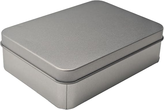 1Pc Metal Tin Box with Lid, Rectangular Silver Storage Containers, Empty Tinplate Organizer for Home, Cookies, Car Keys, Pencil Case, Crafts, Candles, Cards, Small Item Storage(125*90*35mm)