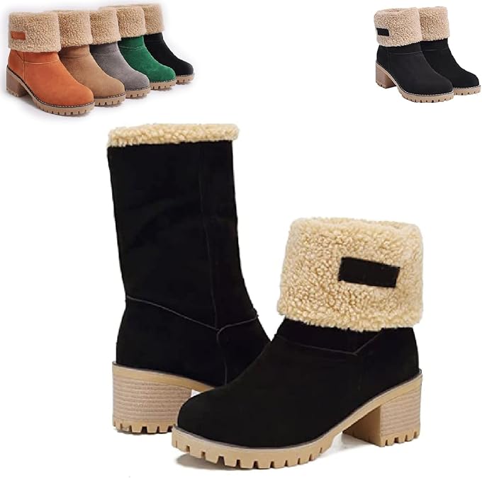 Seniors' Chunky Heel Winter Boots, Women's Chunky Heel Round Toe Snow Boots