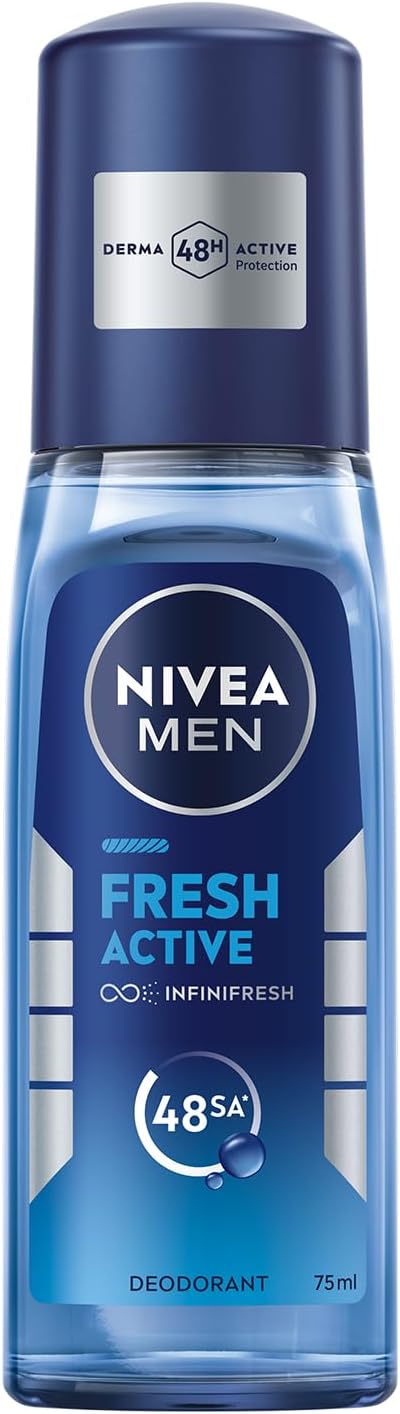 NIVEA MEN Mens Pump Spray Deodorant Fresh Active 75ml, 48 Hours Protection Against Sweat and Sweat Odor