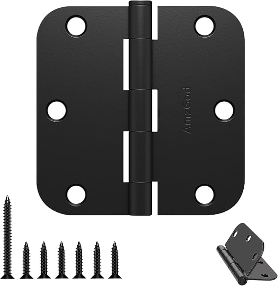 Door Hinges Matte Black - 84 Pack Black Door Hinges 3.5 Inch Rounded Interior Door Hinges with 5/8" Radius Corners - Black Hinges for Doors 3 1/2 Inches Flat Iron Residential Door Hardware