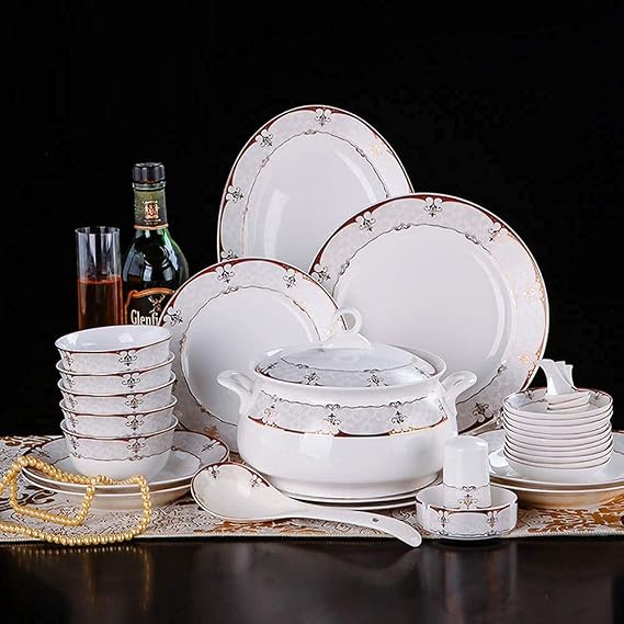 Ceramics Dinnerware Set, 56 Pieces Luxury Bone China Dinner Sets/Porcelain Combination Set - Plates and Bowls Sets for Wedding Gifts
