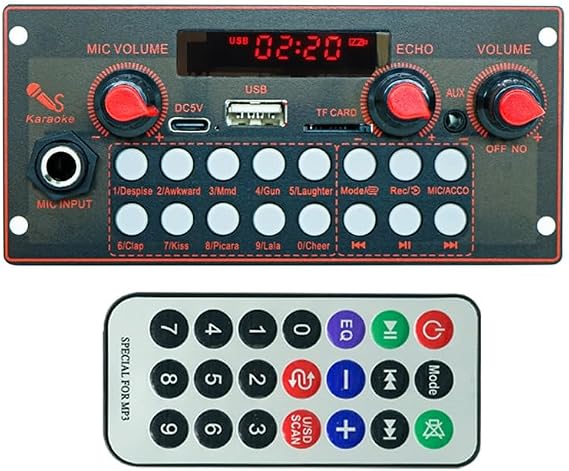 MP3 Decoder Board 2*10W 20W Amplifier Audio Player 5V DIY MP3 Player Car FM Radio Module TF USB Microphone Recording Bluetooth 5.3 B