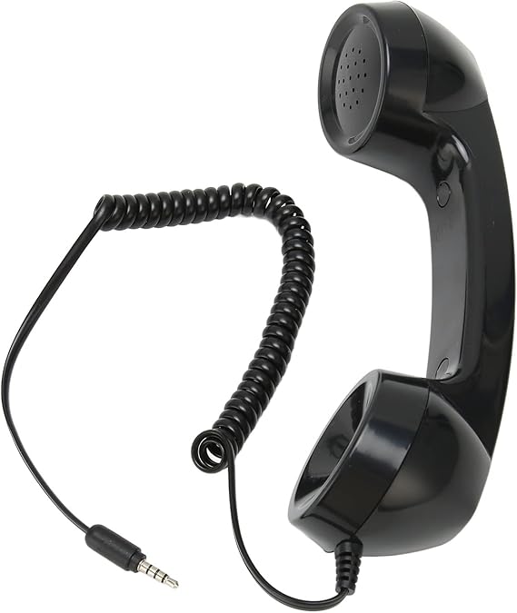 Retro Phone Handset, 3.5mm Cell Phone Receiver, Radiation Proof, HandheldCell Phone Telephone Handset for Mobile Phones Computers (Black)