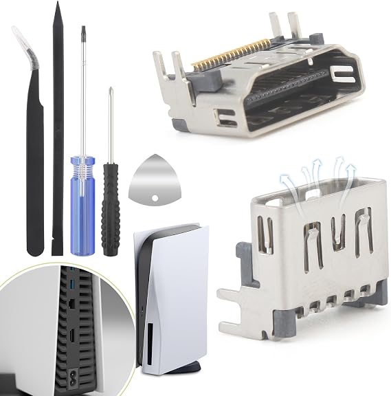 RongZy 2 pieces for PS5 HDMI port for PlayStation 5 PS5 HDMI connector socket interface connection socket accessories with repair kit