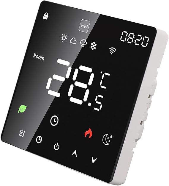 Smart Thermostat, PC Touchscreen Programmable Electric Heating Thermostat 16A AC LCD Display 41 to 140F for Home Hotel Office (WiFi, (Voice Control for Yandex Alice, for)